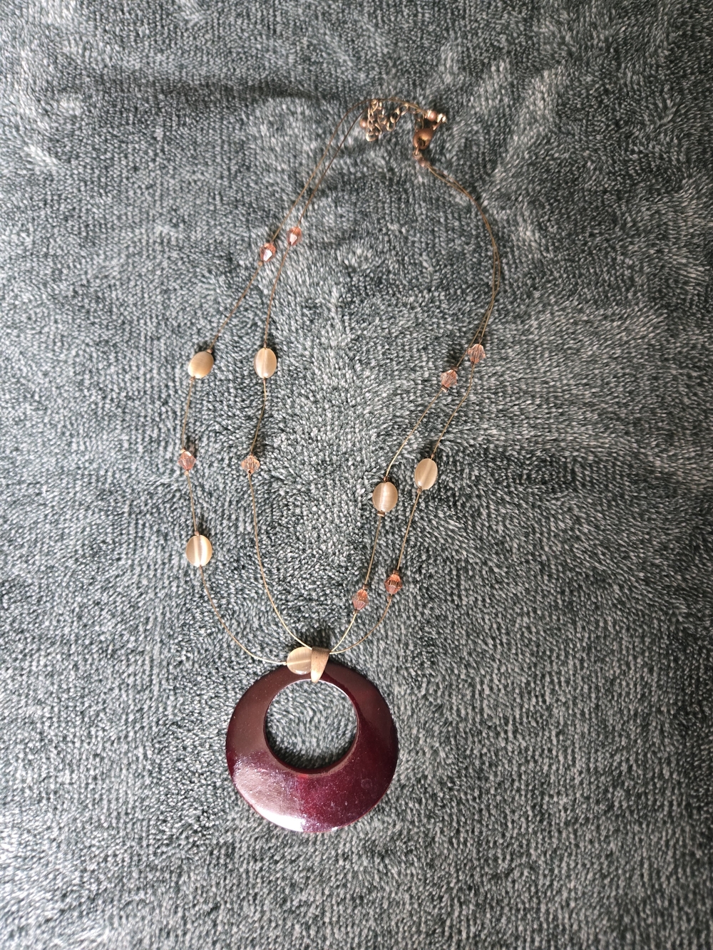Gold-Tone Multi-Strand Necklace with Plum Circular Pendant